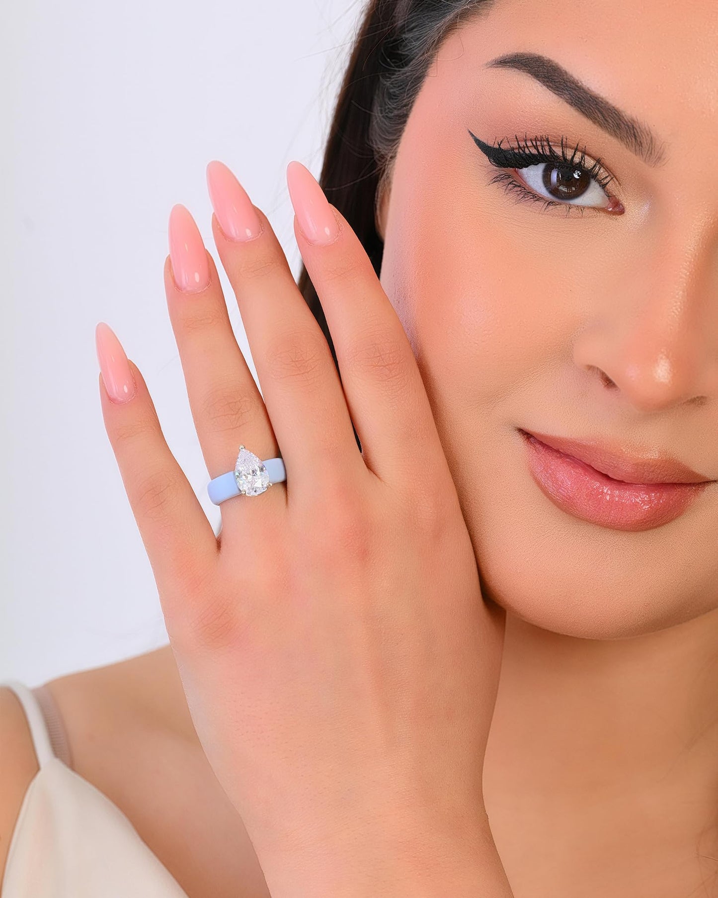 Rinfit Silicone Ring with Stone - Pear Cut Cubic Zirconia Solitaire Engagement Ring for Women - Rubber Wedding Bands - Patent Pending