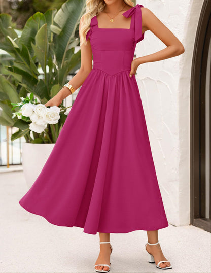 ZESICA Women's Summer Tie Shoulder Wedding Guest Maxi Dress
