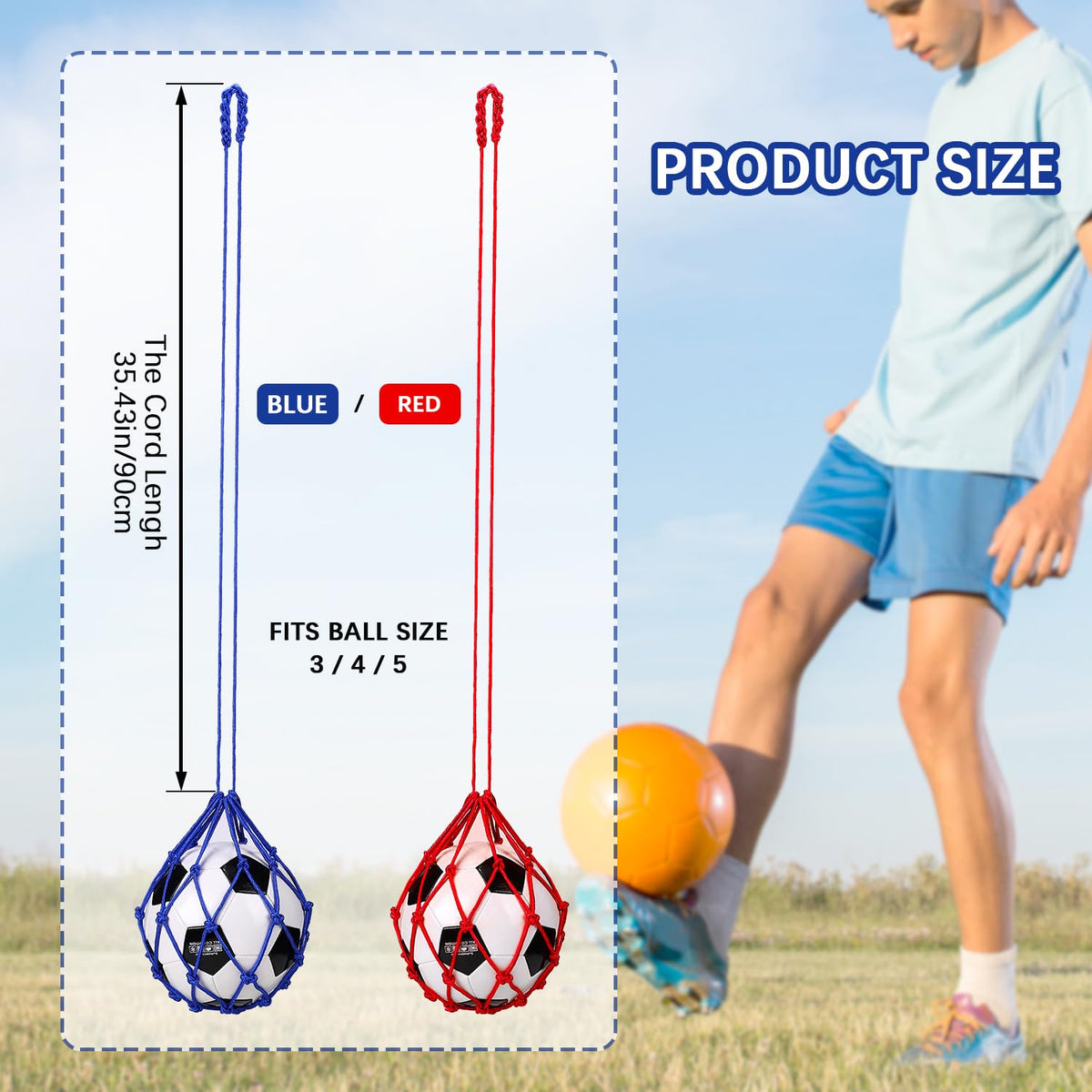 TOBWOLF Football Kick Trainer, Soccer Return Trainer Net Fits Ball Size 3, 4, 5, Hands-Free Soccer Kick Throw Training Aid