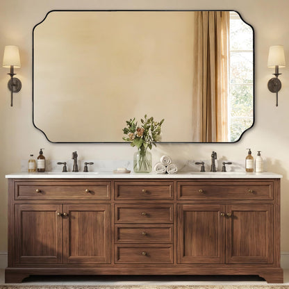 ANDY STAR Unique Rectangle Wall Mirror, 24"x32" Black Mirror, Modern Mirror with Aesthetic Scalloped Edge Design Ideal for Bathroom, Bedroom or Entryway, Thin Frame Deep 1’’