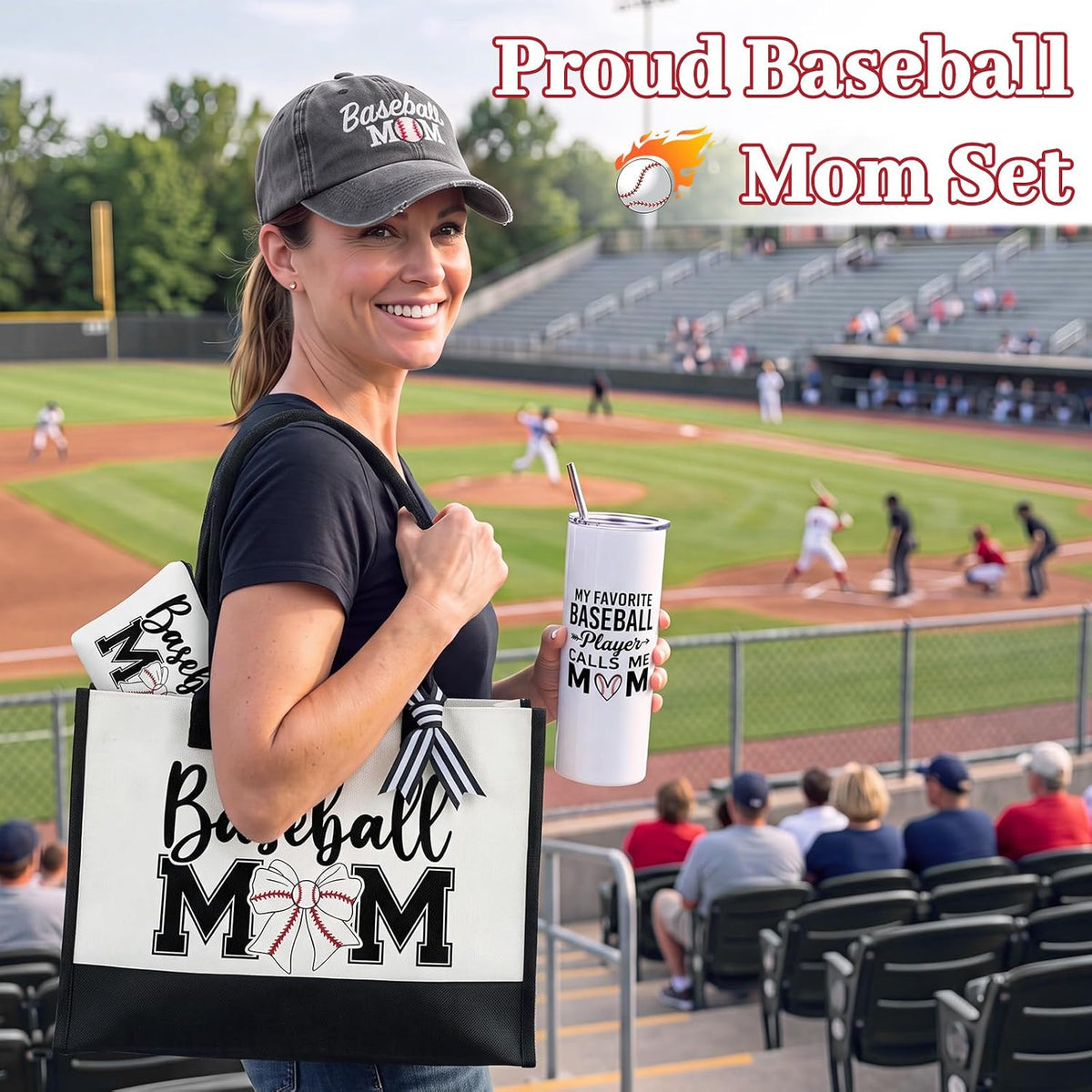 Patelai 6 Pcs Baseball Mom Gift Set Sport Day Outfits Accessories for Women