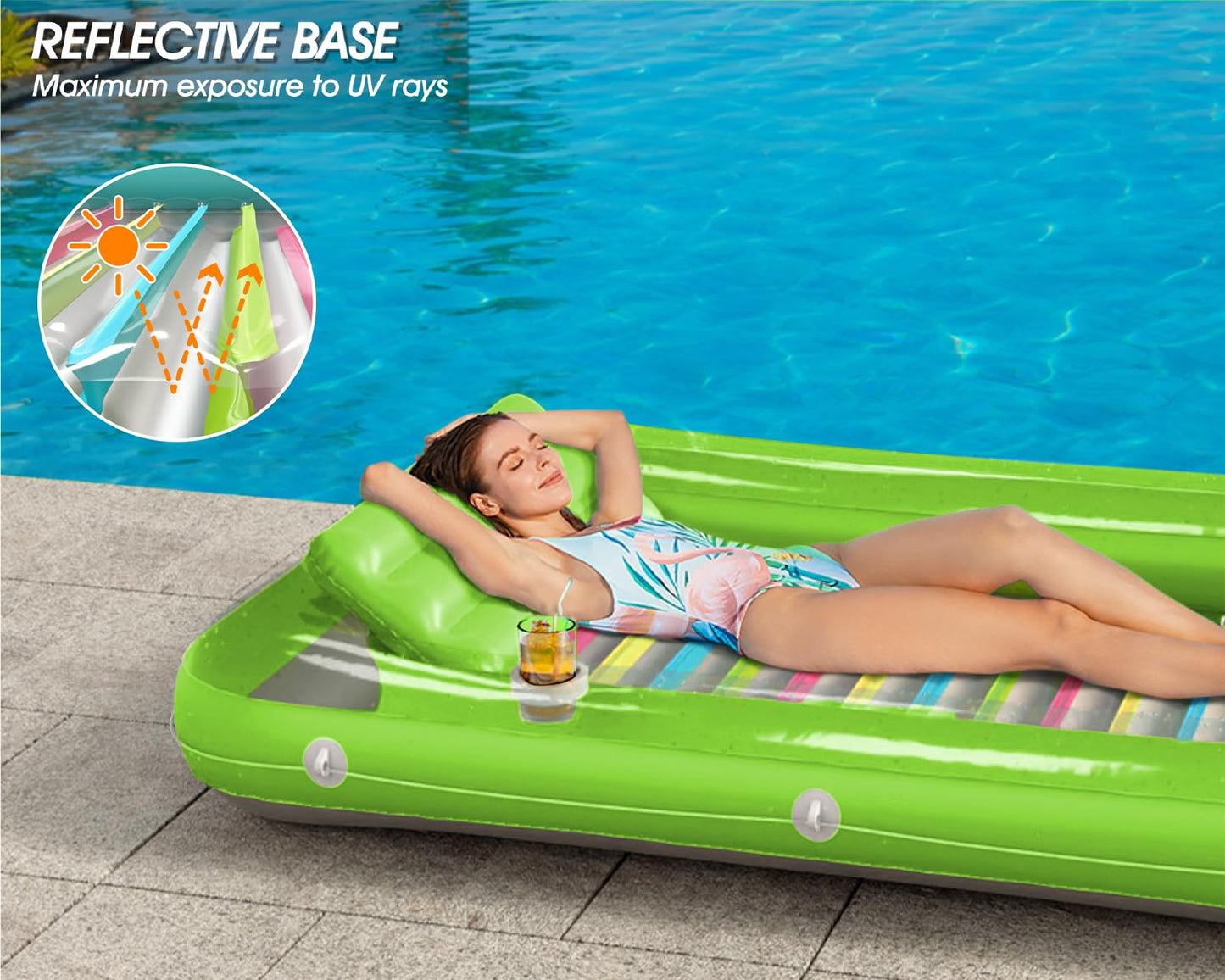 Inflatable Tanning Pool Lounger Float - Jasonwell 4 in 1 Sun Tan Tub Sunbathing Pool Lounge Raft Floatie Toys Water Filled Tanning Bed Mat Pad for Adult Blow Up Kiddie Pool Kids Ball Pit Pool (L)