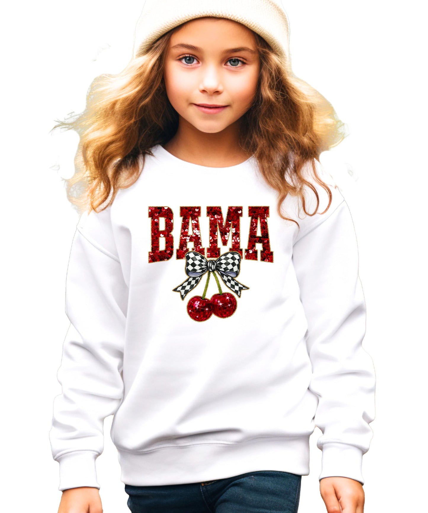 Olive Loves Apple Bama Red Ink-Printed Sequins Sweatshirt for Women & Teens Alabama Fall Sports Sweater