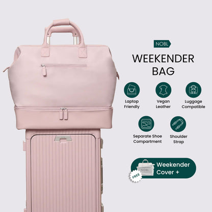 Nobl Travel Weekender Bag for Women & Men, Large Carry-On Duffel, Hot Pink
