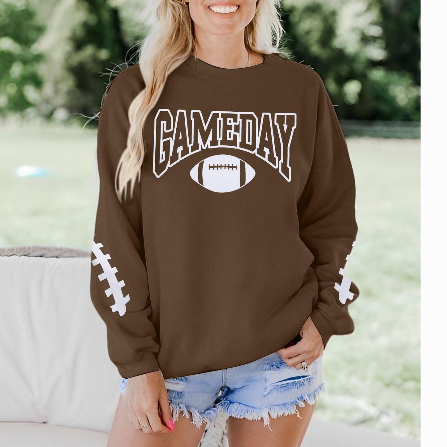 FAYALEQ Game Day Sweatshirts Women Football Sweatshirt Football Rugby Pullovers Casual Game Day Fan Pullover Top