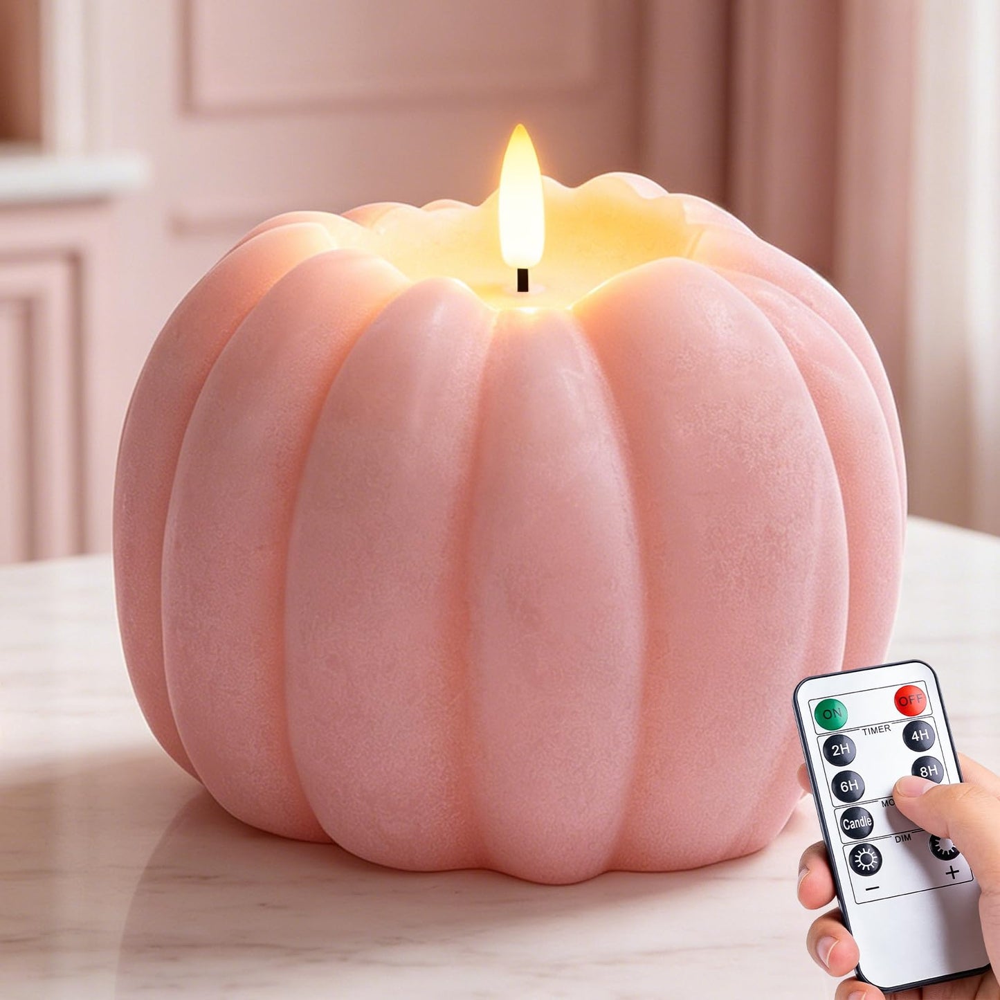 Fall Decor, Fall Decorations for Home - Flameless Pumpkin Candle with Timer Remote - Room Bedroom Table Farmhouse Decor for Halloween, Thanksgiving, Orange+White
