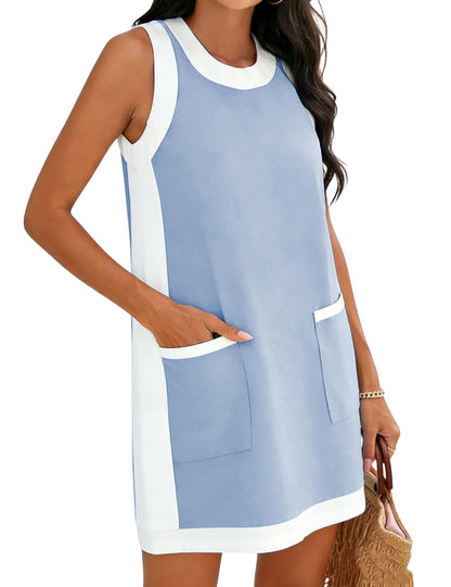 Fiona Jolin Women's 2026 Summer Color Block Sleeveless Mini Dress