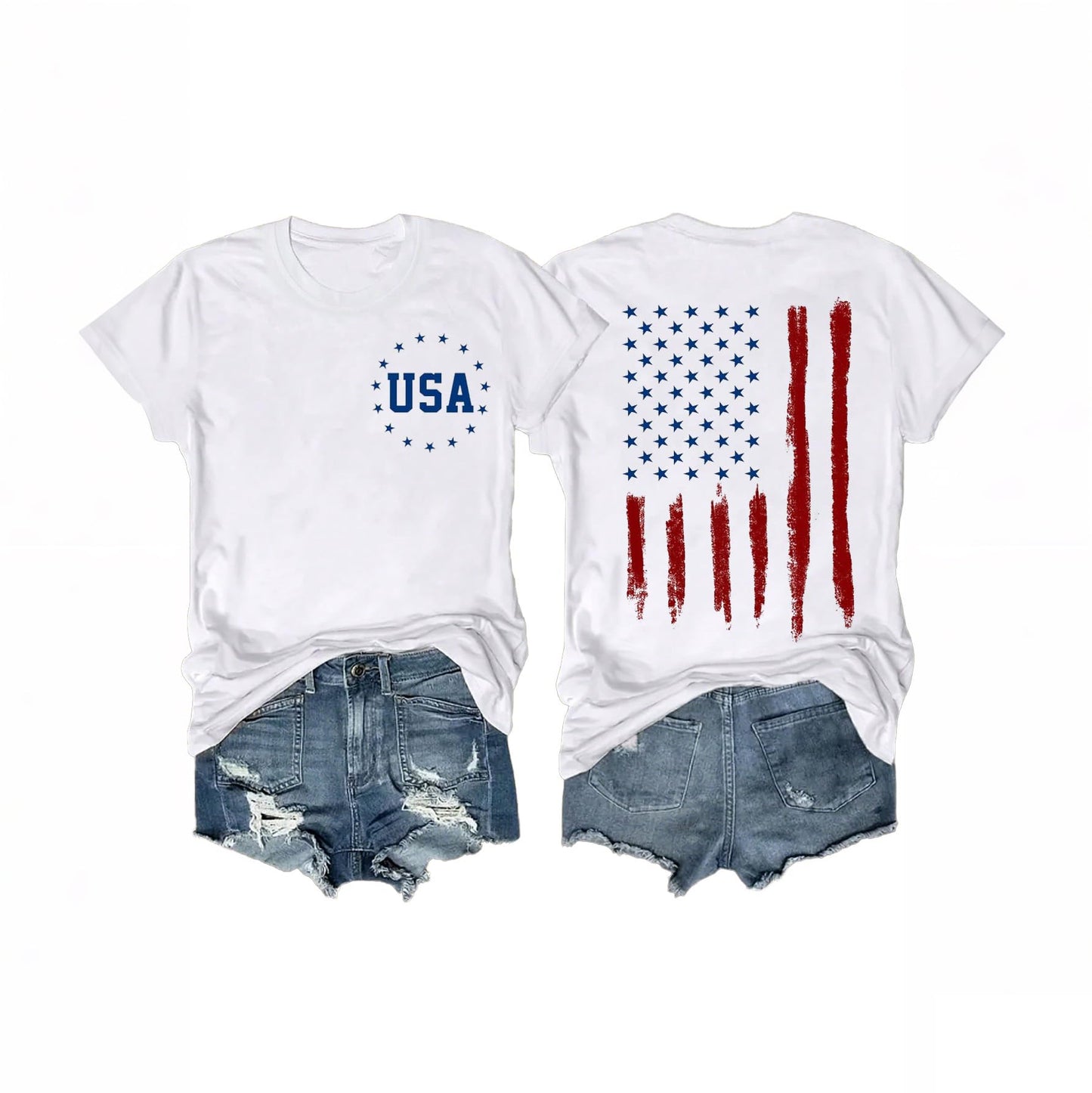 Women's 4th of July Outfits USA Shirt Memorial Day Red White and Blue Patriotic Shirts American Flag Graphic Tops
