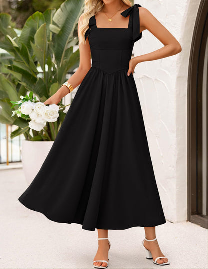 ZESICA Women's Summer Tie Shoulder Wedding Guest Maxi Dress