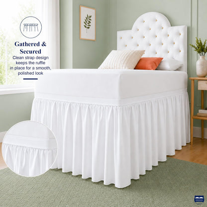 Cottingon Dorm Room Bed Skirt Twin XL, White Microfiber Dust Ruffle, 32 Inch Drop, Fits Standard College Beds 39 x 80, Under Bed Storage Cover, College Dorm Room Essentials, Back to School Bedding