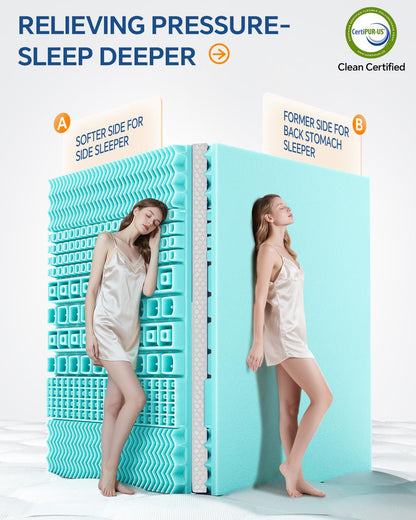 BEDELITE Dorm Room Essentials, Dual Layer 4 Inch Twin XL Memory Foam Mattress Topper for College Students Back to School, 2 Inch Pillow Top Mattress Pad and 2 Inch Cooling Gel Foam for Pressure Relief