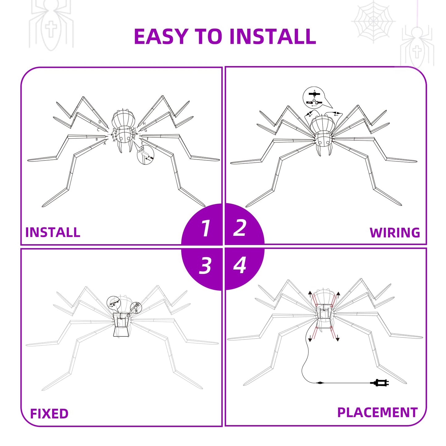 Halloween Decorations Outside Giant Spider - HOYECHI Outdoor Halloween Decor Lighted Spider 4.2FT, Light Up Spider with 90 LED Lights, Ground Stakes, for Front Yard Porch Gardens Lawns Party