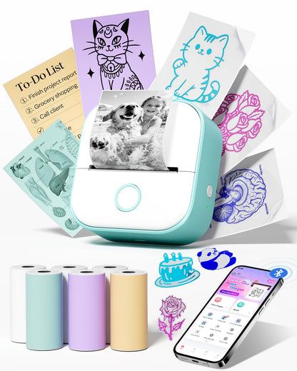 Memoking Mini Printer - Sticker Printer T02 Inkless Sticker Maker Machine