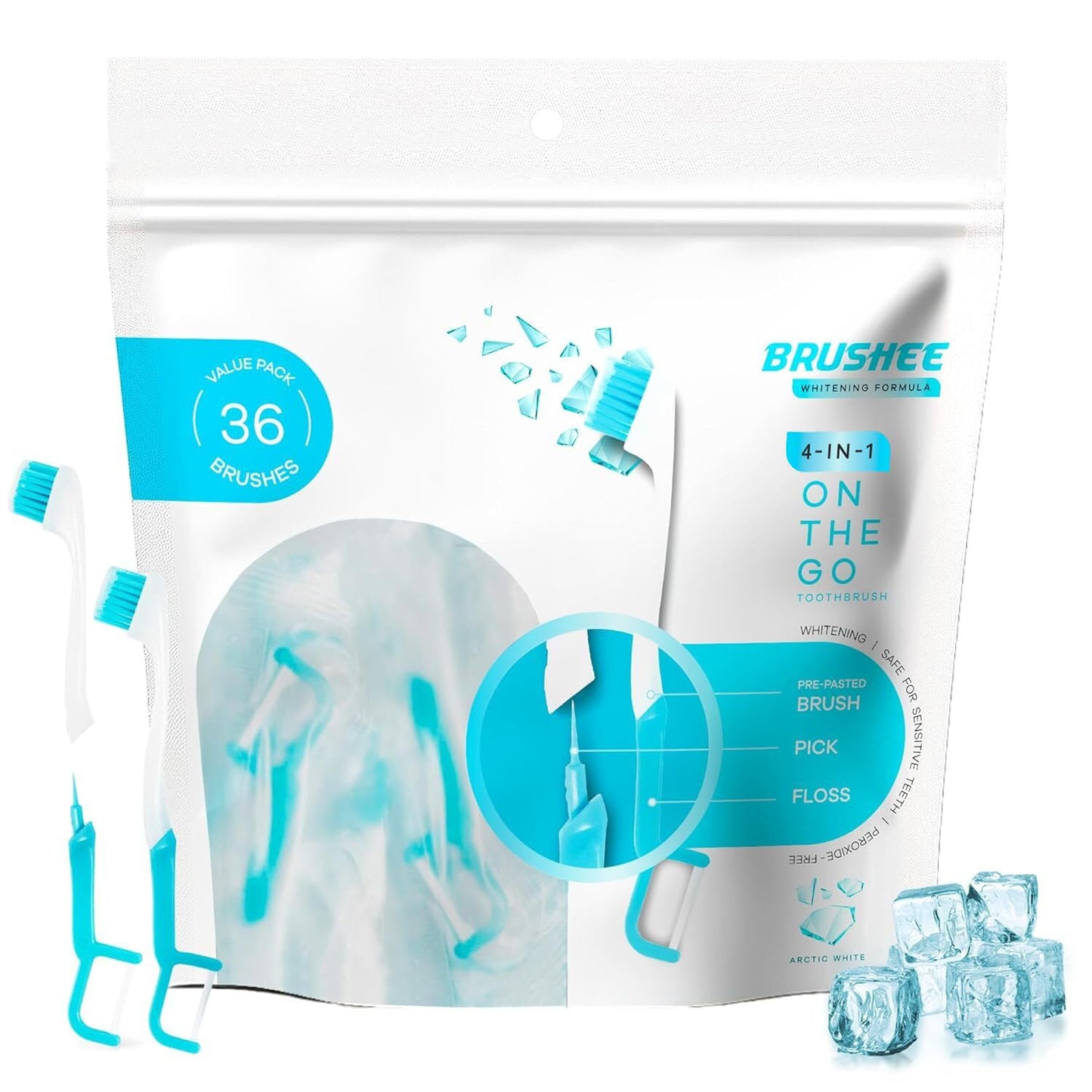 Brushee - The Evolution of Oral Care | 4-in-1 Tool (Paste + Brush + Floss + Pick) | Individually Wrapped | Disposable | Prepasted Travel Toothbrushes | Small Adult Toothbrush - (24-Pack)