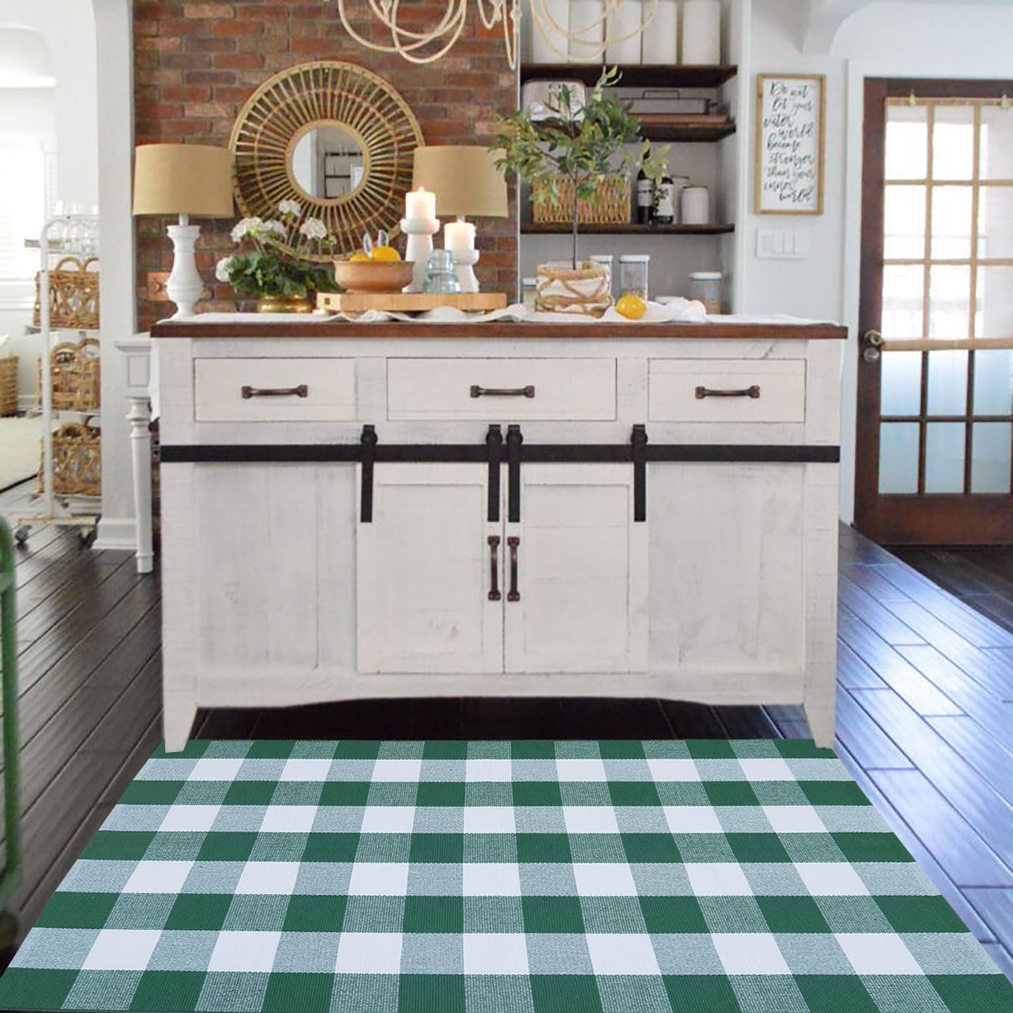 Christmas Door Mat Outdoor 35.4''x59'' Buffalo Plaid Christmas Decor Rug Cotton Hand-Woven Layered Door Mats Washable Carpet for Front Porch, Kitchen, Farmhouse, Entryway