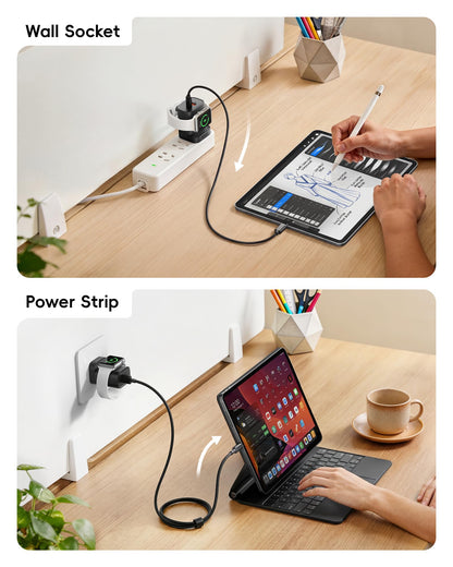 VRURC Fast Charger for Apple Watch, Built-in Wireless Magnetic Charging Station for iWatch SE/11/10/9/8/7/6/5/4, PD 20W USB C Charging Block, Foldable Wall Charger for iPhone 17/16/15/14/13-White