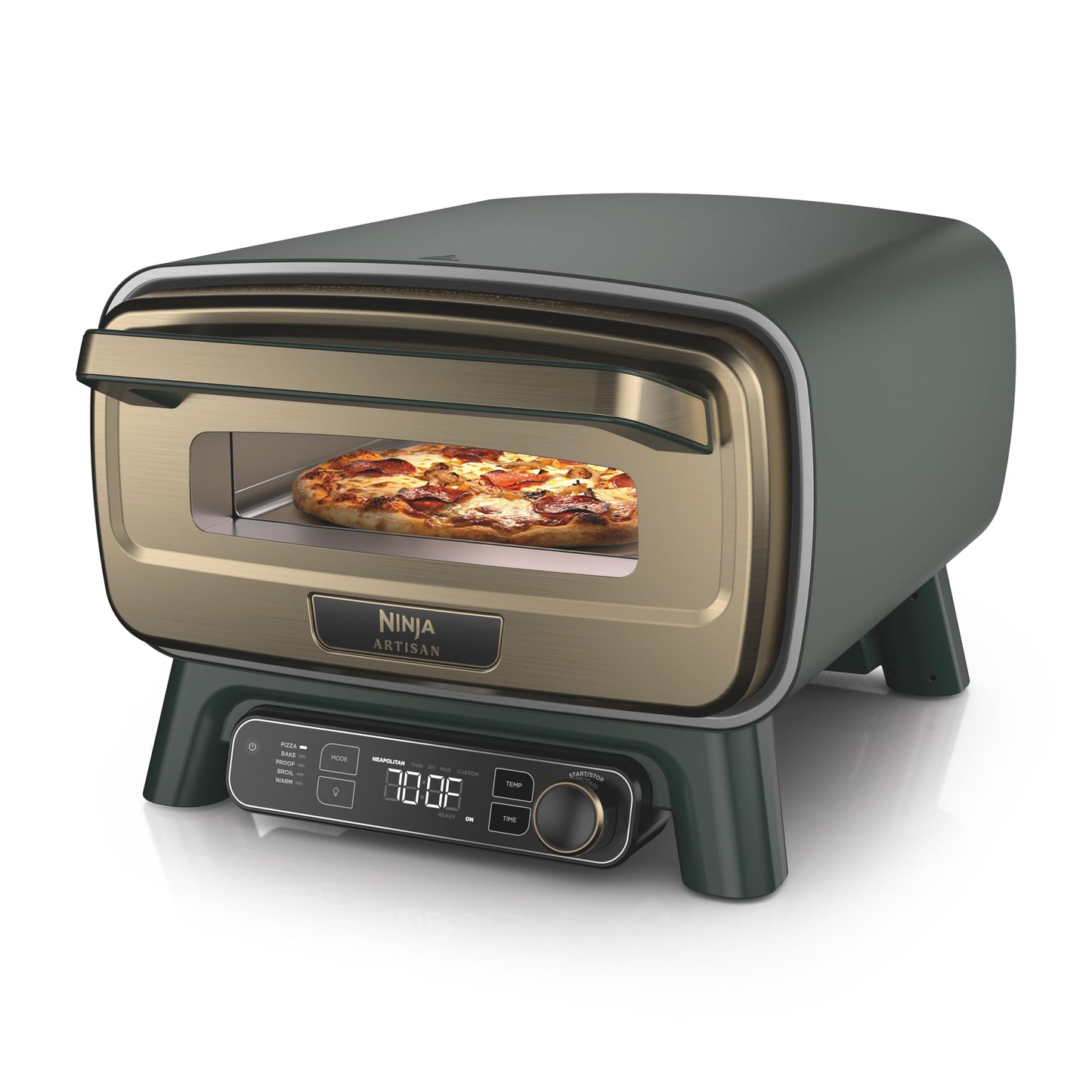 Ninja Artisan Electric Outdoor Pizza Oven with Stone | 12-inch Pizza in 3-minutes | 700F Max Temp | 5-in-1 Functionality – Pizza, Bake, Broil, Proof & Warm | Makes Full Meals | Gray | MO201