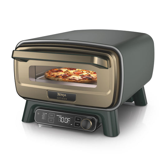 Ninja Artisan Electric Outdoor Pizza Oven with Stone | 12-inch Pizza in 3-minutes | 700F Max Temp | 5-in-1 Functionality – Pizza, Bake, Broil, Proof & Warm | Makes Full Meals | Gray | MO201