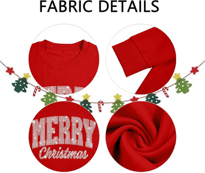 Tewmeu Christmas Sweatshirts for Women Sparkly Merry and Bright Sweater