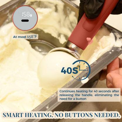 Heated Ice Cream Scoop Rechargeable, Electric Warming Ice Cream Scooper with LED Display, Heats to 158°F for Hard Ice Cream, Easy for Seniors & Kids, IP67 Waterproof (White, 2 oz)