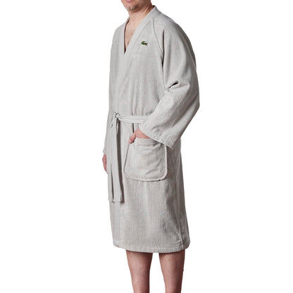 Lacoste Classic Pique Bath Robe, 100% Soft Cotton Terry, Unisex Adult Bathrobe, Absorbent & Quick Drying, One Size Fits Most