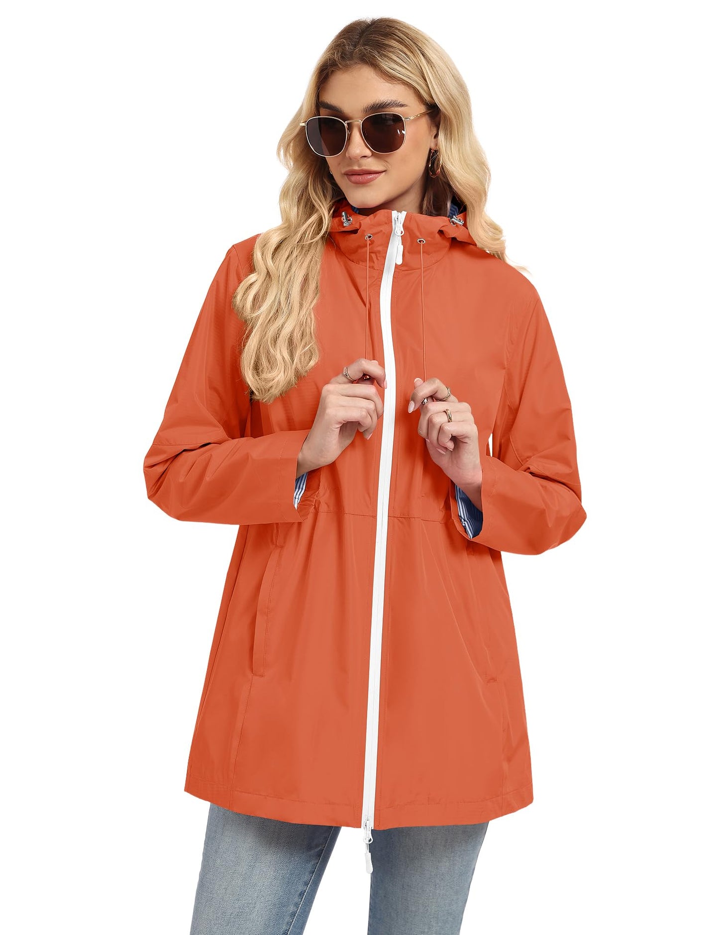 TCOT Rain Jacket Women Lined Raincoats Waterproof Hooded Long Trench Coat