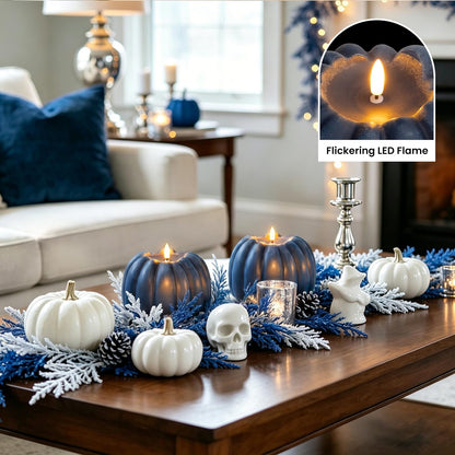 Fall Decor, Fall Decorations for Home - Flameless Pumpkin Candle with Timer Remote - Room Bedroom Table Farmhouse Decor for Halloween, Thanksgiving, Orange+White