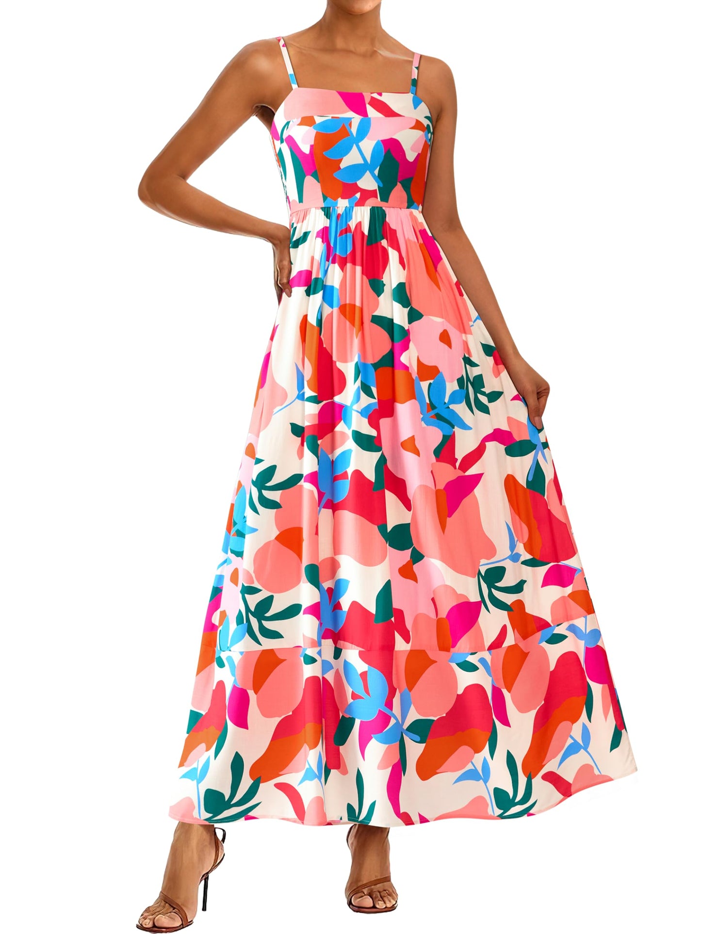 PRETTYGARDEN Women’s Boho Floral Striped Summer Maxi Dress