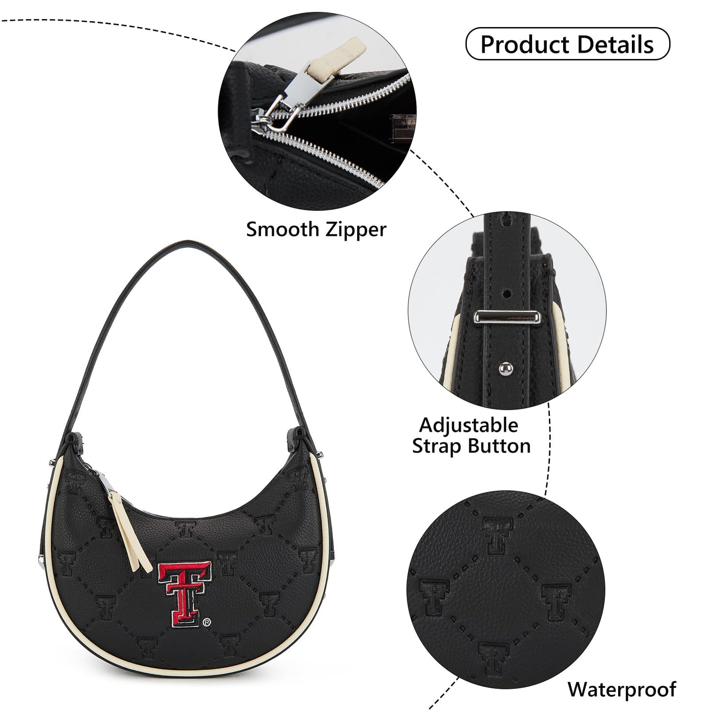NCAA Crescent Shoulder Bag for Women, Half Moon Clutch Purses for Birthday/Graduation Gifts
