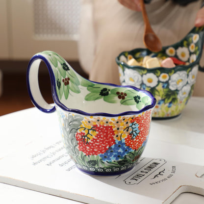 ALMA Handpainted Microwavable Soup Bowl with Loop Handle 18.6oz, Cereal Bowl With Handle Great for Berry, Fruits, Chili, Stew, Ice cream,Floral Soup Mug for Women