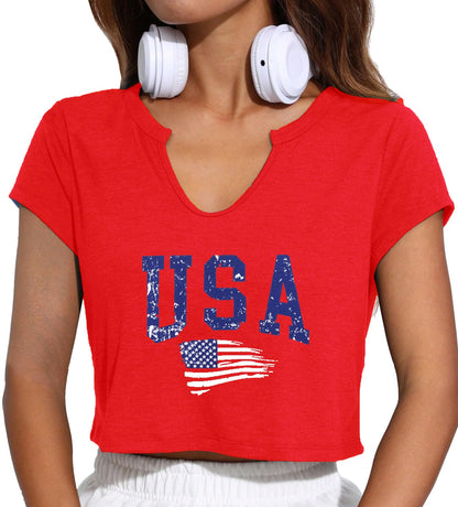 4th of July Crop Tops for Women Funny American Flag Shirts Tank Tops Outfits