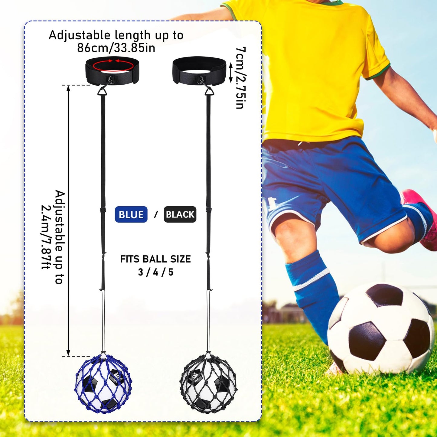 TOBWOLF Football Kick Trainer, Soccer Return Trainer Net Fits Ball Size 3, 4, 5, Hands-Free Soccer Kick Throw Training Aid