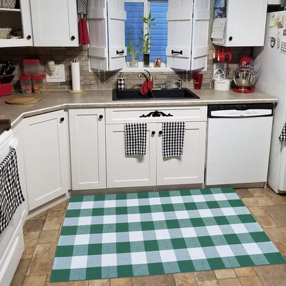 Christmas Door Mat Outdoor 35.4''x59'' Buffalo Plaid Christmas Decor Rug Cotton Hand-Woven Layered Door Mats Washable Carpet for Front Porch, Kitchen, Farmhouse, Entryway