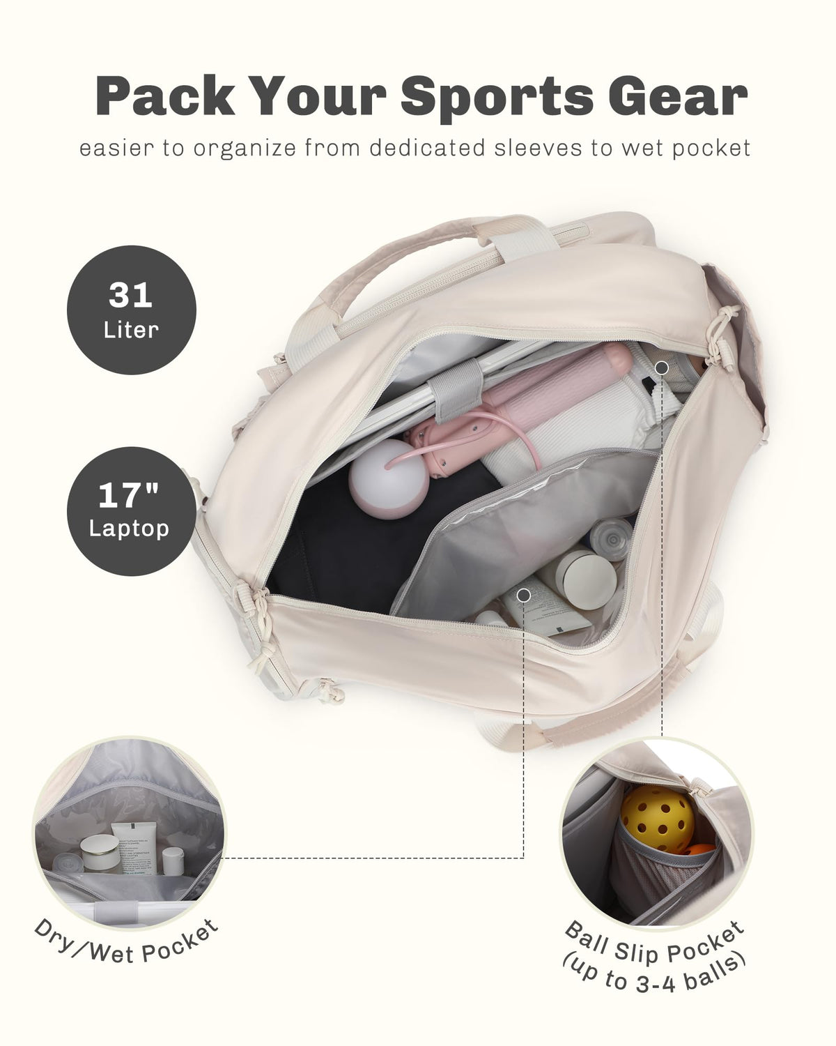 Hynes Eagle Pickleball Bags for Women Tennis Gym Bag Holds 2 Rackets