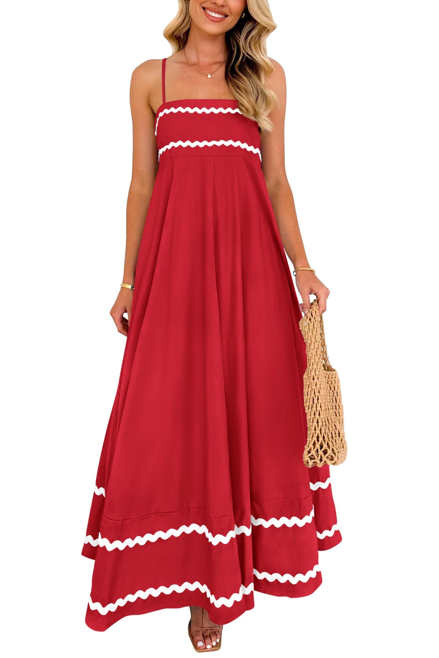 PRETTYGARDEN Women's Summer Spaghetti Strap Boho Maxi Dress