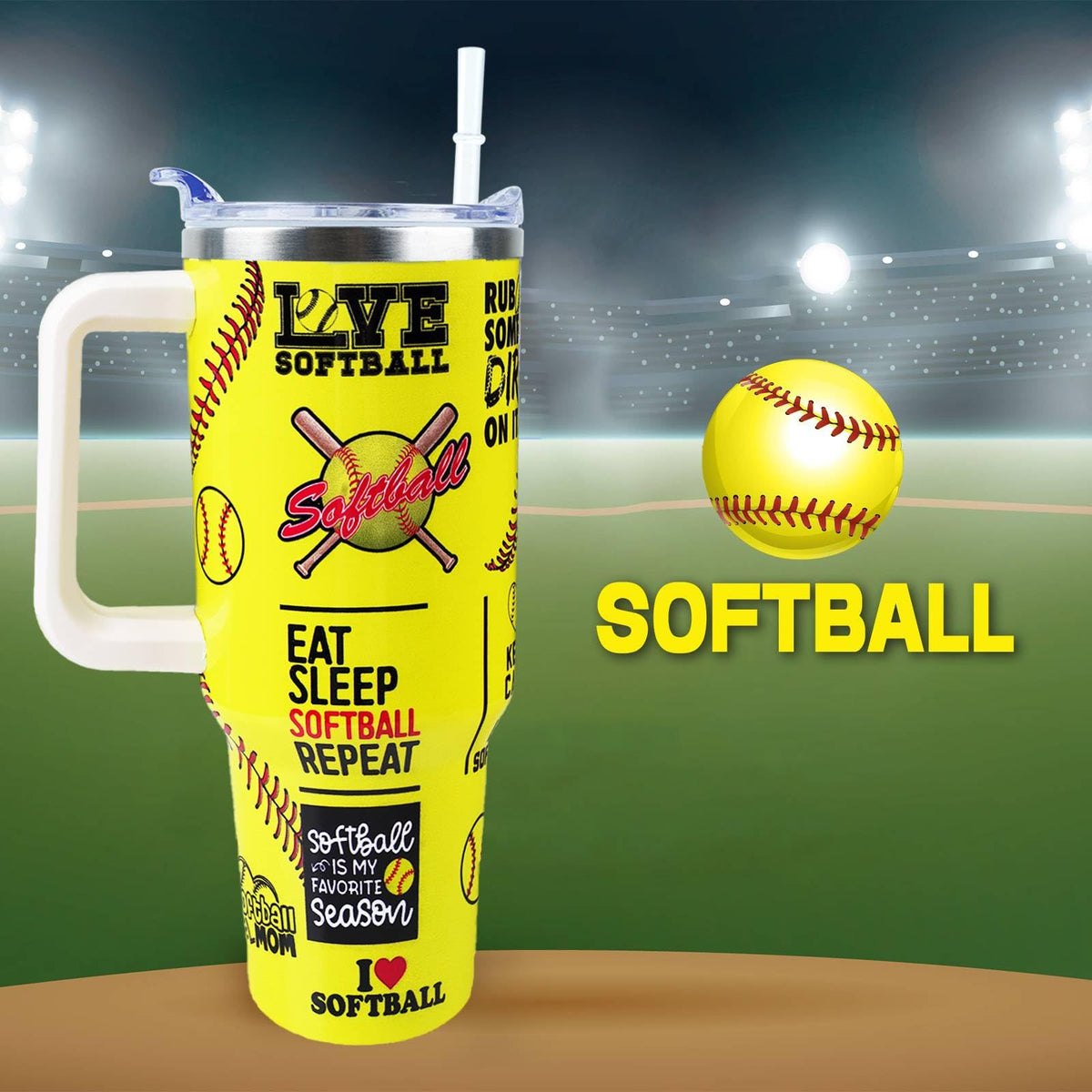 Baseball Mom 40 oz Tumbler with Handle and Straw Lid Leak Proof