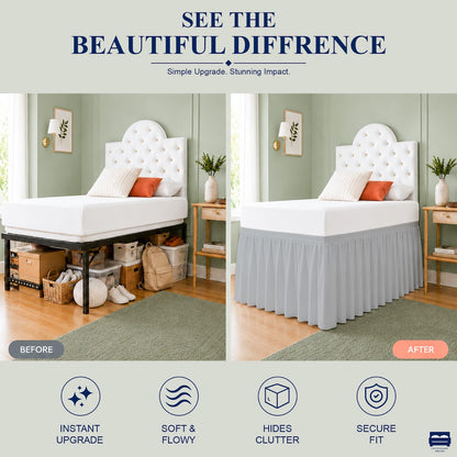 Cottingon Dorm Room Bed Skirt Twin XL, White Microfiber Dust Ruffle, 32 Inch Drop, Fits Standard College Beds 39 x 80, Under Bed Storage Cover, College Dorm Room Essentials, Back to School Bedding