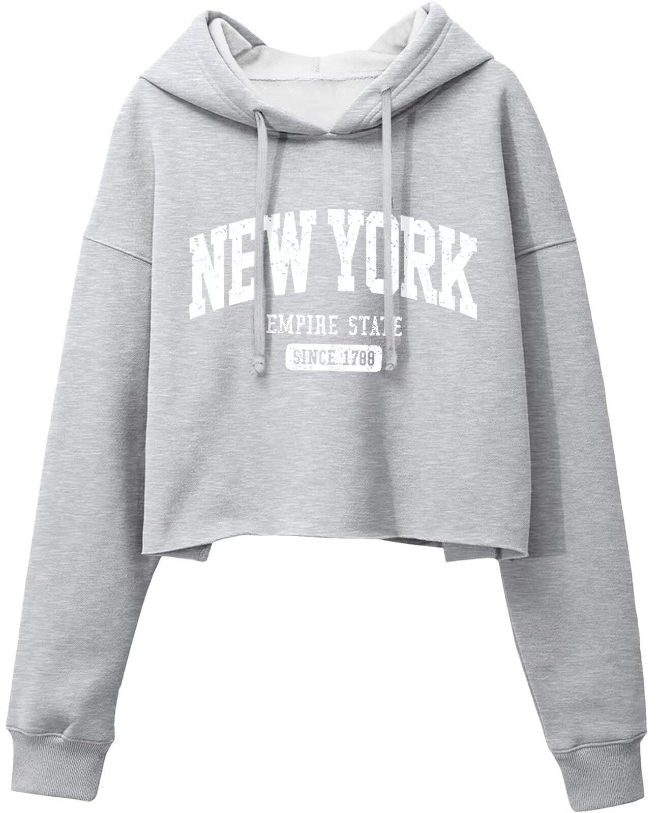 ORANDESIGNE Woman Graphic Print Cropped Hoodie Long Sleeve Fleece Pullover | 60% Cotton,Soft Fleece Fabric,Durable Letter Graphic Print,Drop Shoulder,Loose Fit,Easy Care,Going Out,Fall&Winter Casual