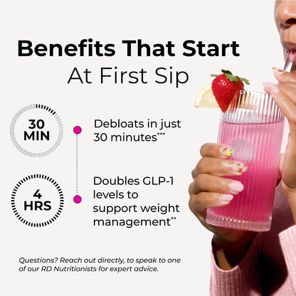 HUM Flatter Me Fiber Supplement for Women & Men, Prebiotics & Digestive Enzymes to Support Weight & Bloating, Digestive & Gut Health, Fiber Powder Drink Mix, Strawberry Lemon - 10 Servings