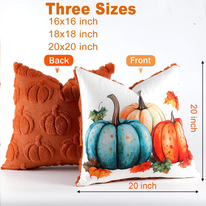 TOYPOPOR Halloween Decorations, 2 Packs Double Sided Ghost Pillow Covers, Soft Fur Throw Pillow Cases Indoor outdoor Pumpkin Couch Cushion Case for Fall Autumn Bedroom Living Room Home Decor 18''x18''