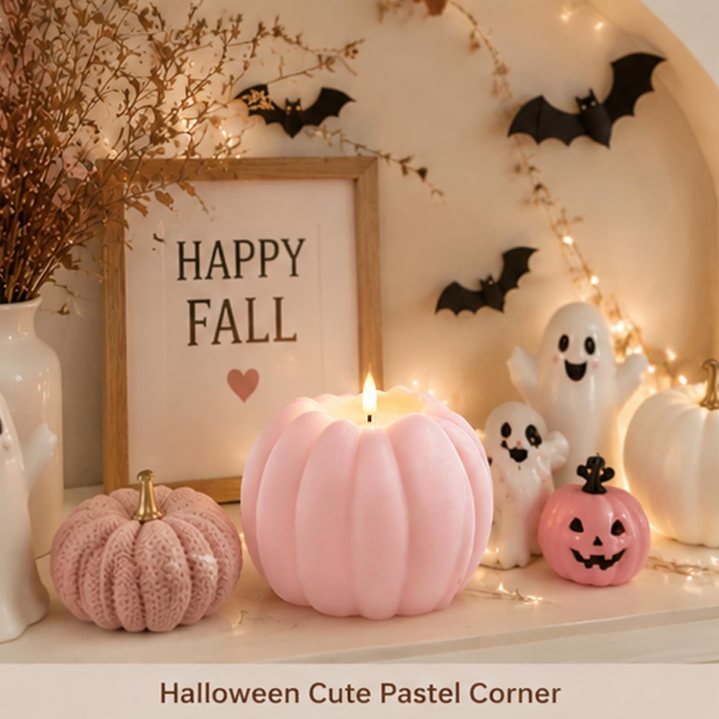 Fall Decor, Fall Decorations for Home - Flameless Pumpkin Candle with Timer Remote - Room Bedroom Table Farmhouse Decor for Halloween, Thanksgiving, Orange+White