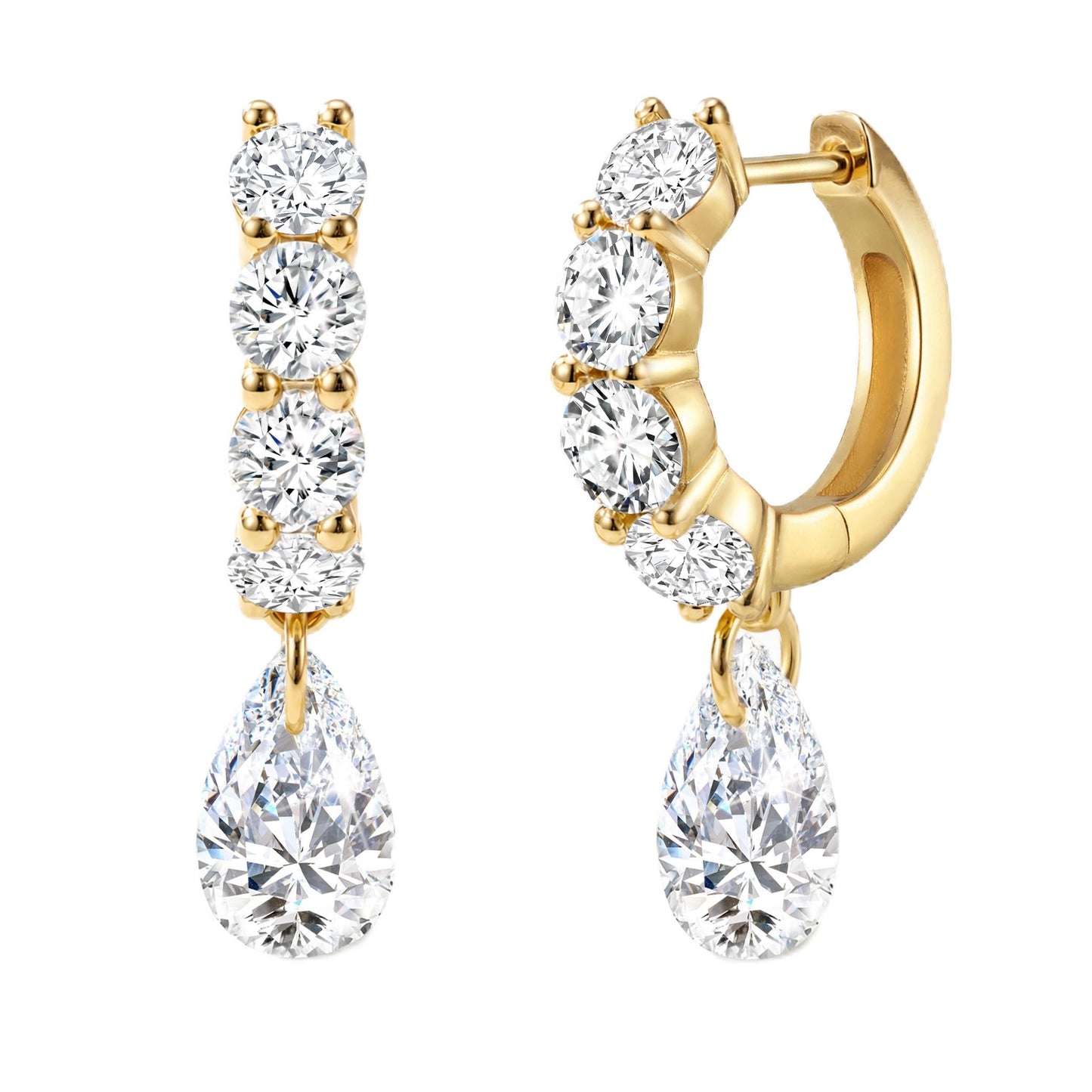 ASHINE Diamond Look Pear Huggie Earrings, 14K Gold Plated CZ Drops