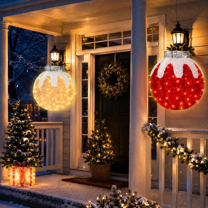 2 Pcs Outdoor Christmas Ornaments, Lighted Pop-Up Holiday Ball Decoration with 160 LED Lights, 8 Light Functions, Lighted Collapsible Christmas Outdoor Decorations for Yard, Patio, Home