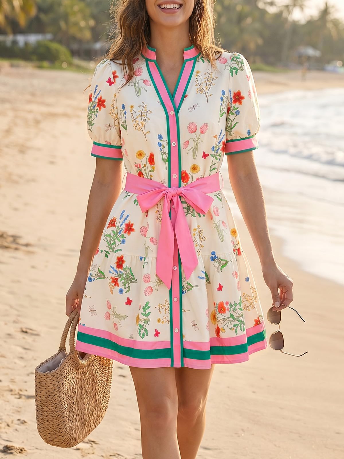 Wenrine Womens Summer Floral Mini Dress