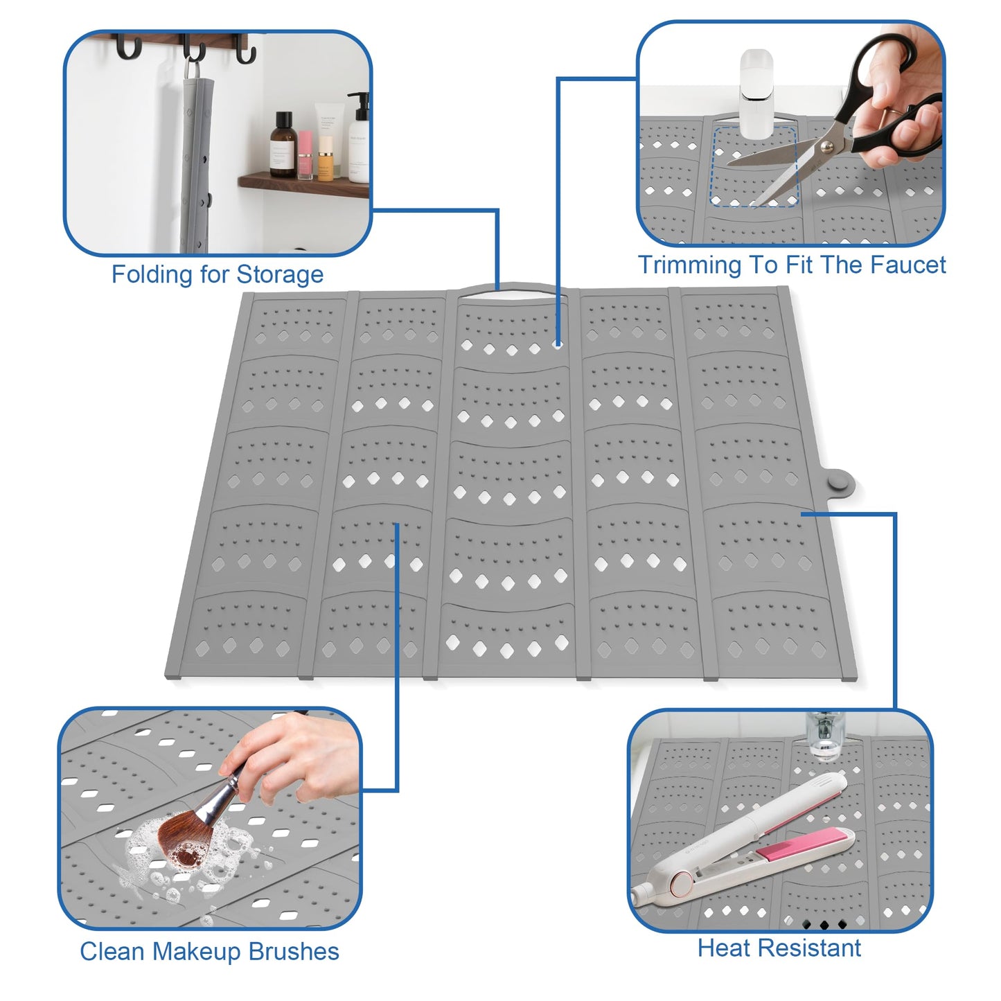 Mofason Bathroom Sink Top Cover Space Saver,Silicone Makeup Organizer Mat for Over Countertop,Small Bathroom Must Haves Accessories Rv Camper Travel Foldable Gadgets-Grey