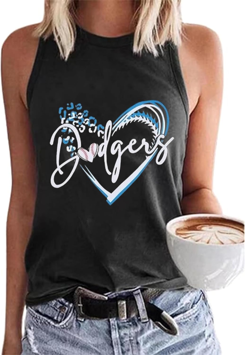 MHTOR Baseball O-Neck Tank Women Print Baseball Tanks Cute Workout Graphic Casual Summer Sleeveless Vest Top