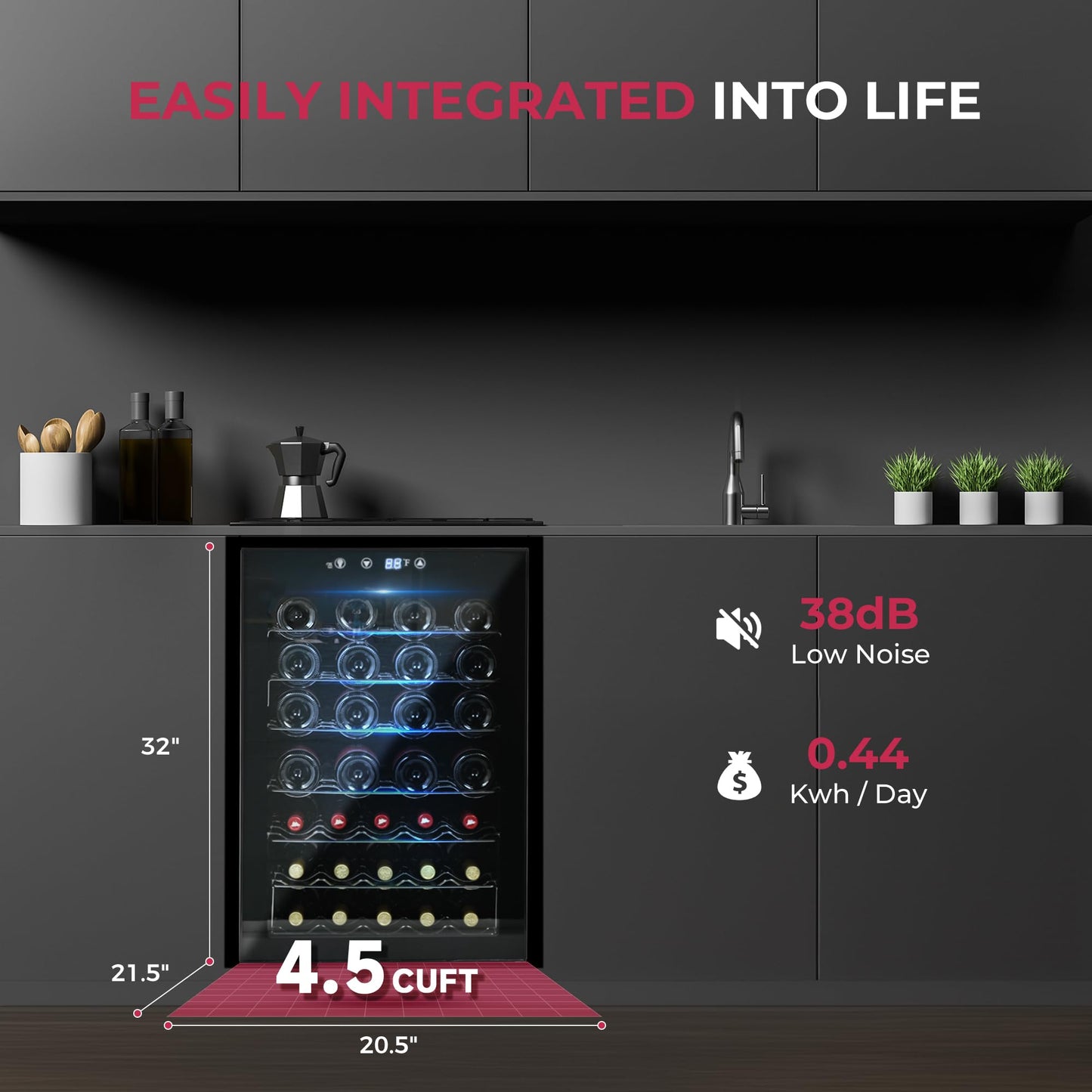 Icyglee 25 Bottle Compressor Wine Cooler Refrigerator, Freestanding Wine Cellar with 41-64°F Adjust Temp & Double-layer Glass Door for Red and White, Wine Cooler for Home Bar, Black