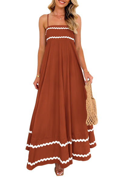 PRETTYGARDEN Women's Summer Spaghetti Strap Boho Maxi Dress
