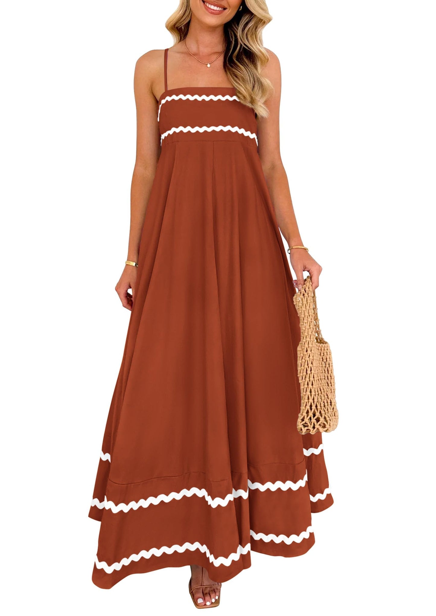 PRETTYGARDEN Women's Summer Spaghetti Strap Boho Maxi Dress