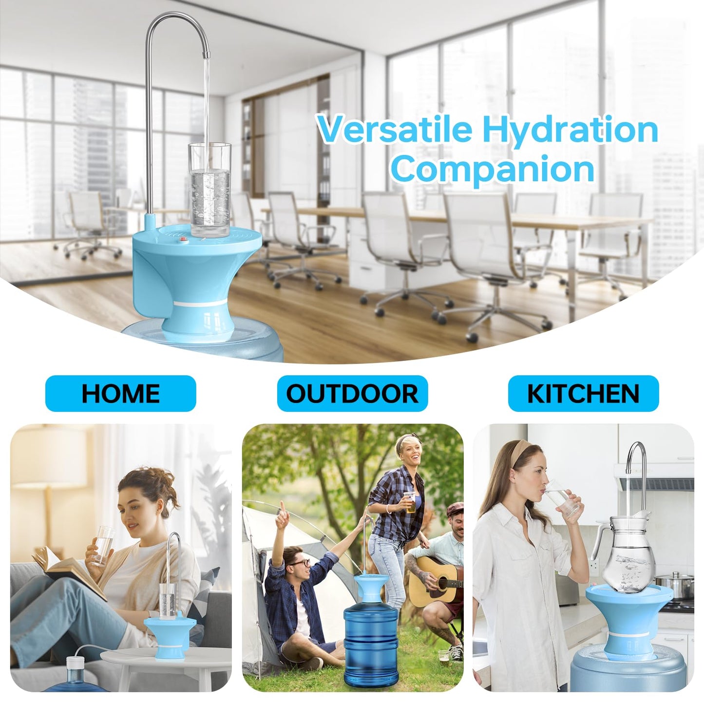 Drinking Water Dispenser Pump, Automatic Electric Drinking Water Bottle Pump for 2-5 Gallon Water Jugs, USB Rechargeable with 2 Switch Control, Stable and Portable for Home, Kitchen, Office, Camping